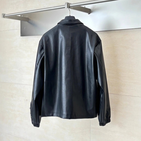 CHHearts 25 New Model Loose Autumn Cross-Collar Synthetic Leather Jacket with Snap Buttons Unisex Casual