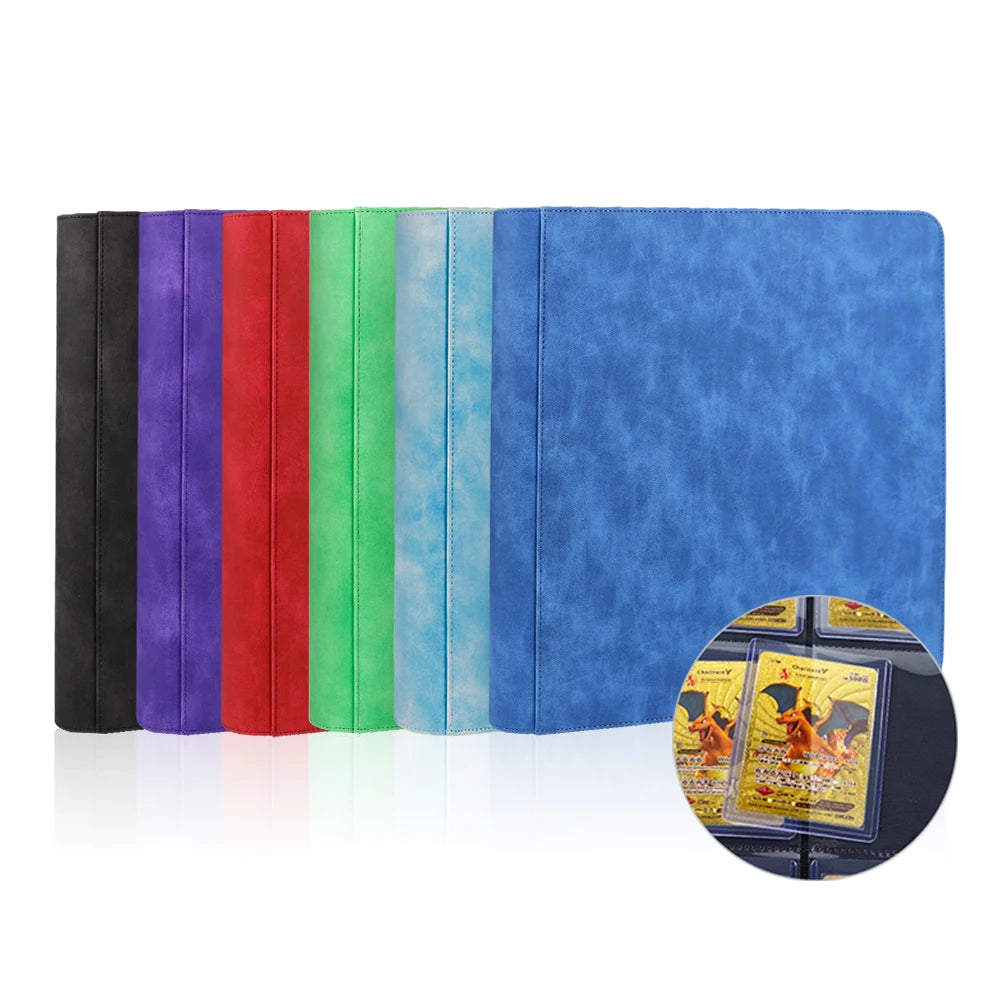 384 Pockets Leather RTS PU Leather Trading Toploader Binder Album, 12 Pockets Premium Top Loader Card Binder