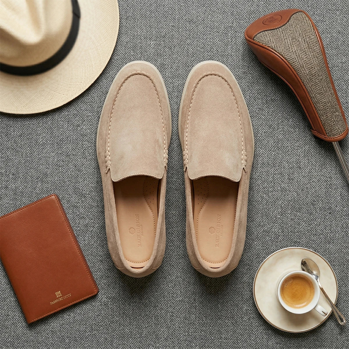 Men's Suede Cow Leather Penny Loafers Slip-On Flats Moccasins Casual Shoes Peas Comfortable Footwear