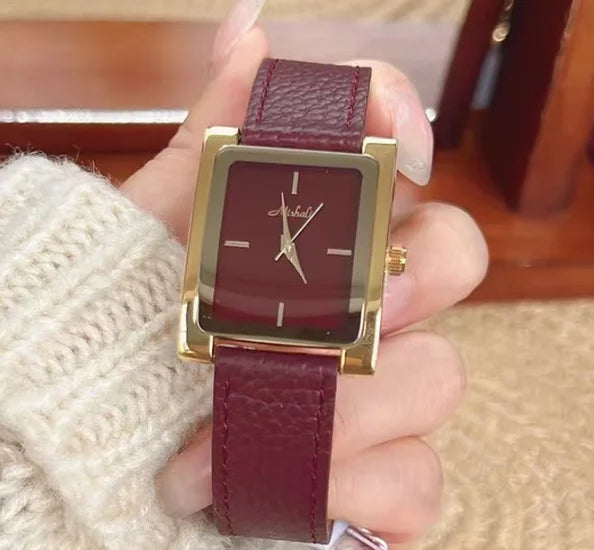 French Retro Romance Premium Touch Leather Ladies' Watch - Timeless Grey, Minimalist Square Design, Versatile for Commuting