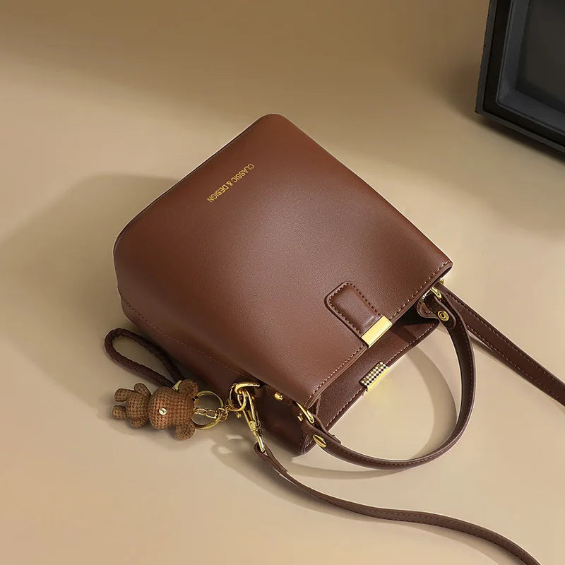 New Summer Genuine Leather Bucket Bag, Premium Versatile Women Shoulder Crossbody Handbag