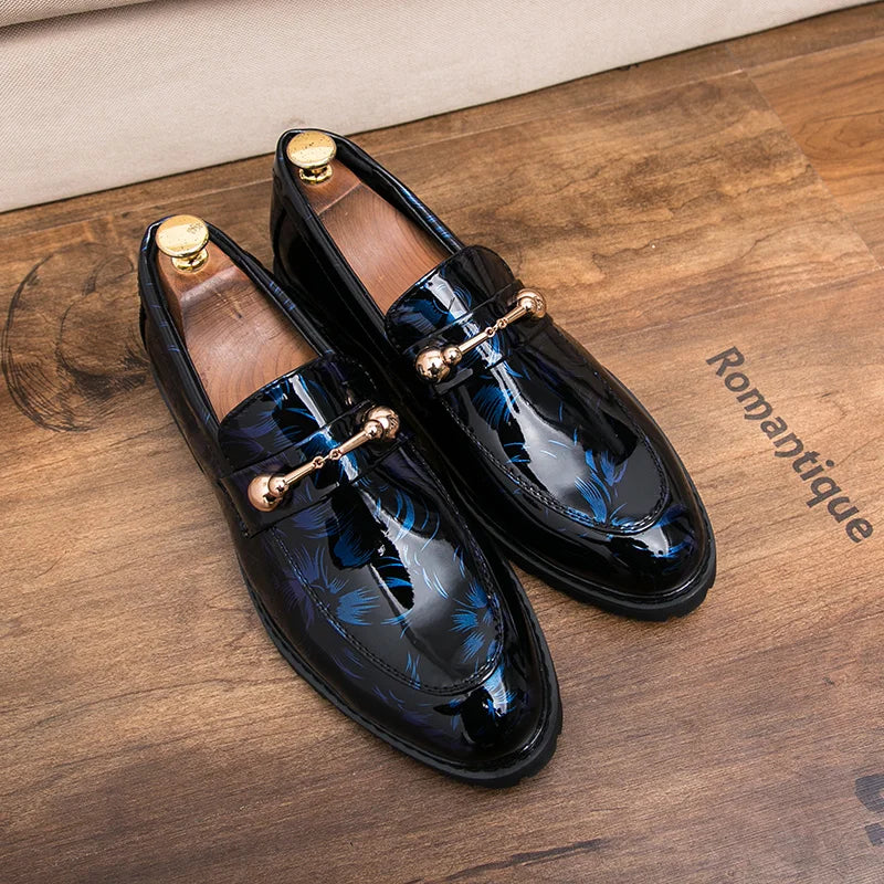Popular Stylish Leather Men Dress Shoes Office Business Wedding Loafers Colorful Glossy Buckle Strap Oxford Shoes for Party Wear