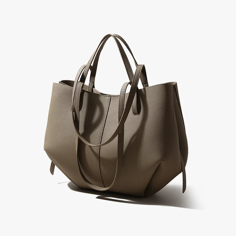 Designer Inspired Genuine Leather Shoulder Bag Modern Minimal Tote Contemporary Fashion Essential