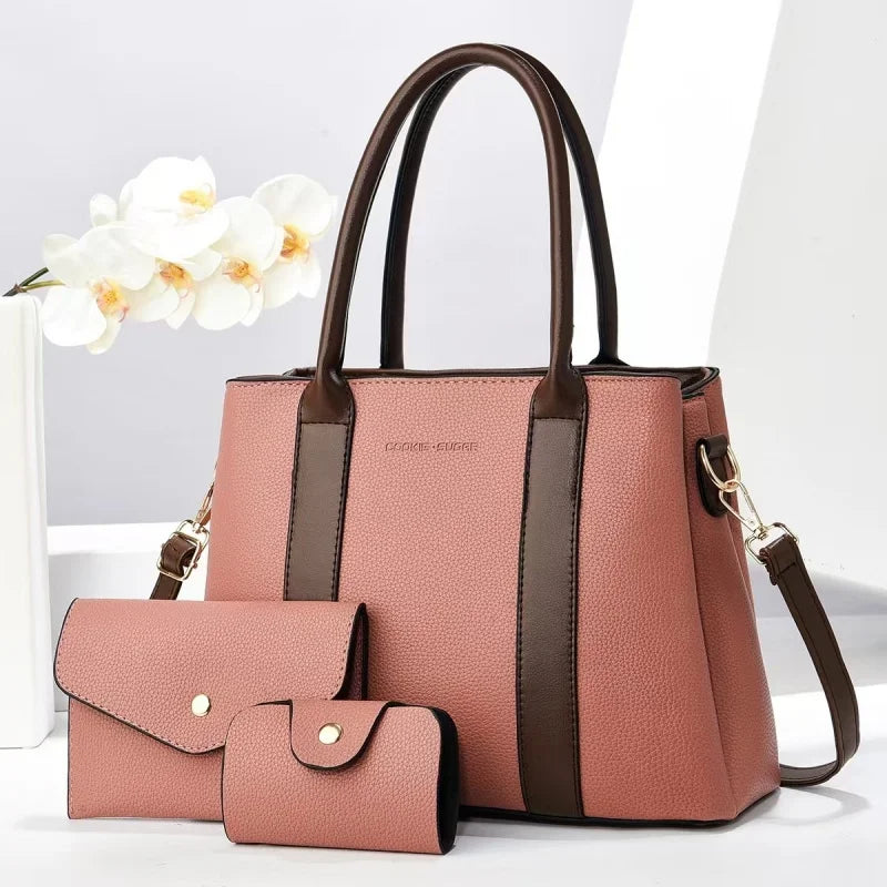 2025 New Luxury Designer Women's 3-Piece PU Leather Handbags Wallet Set Shoulder Bags Nylon Zipper Closure Wholesale Products