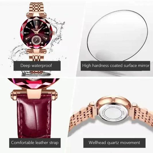 POEDAGAR 719 Leather Women's Quartz Wristwatch Fashion Vintage Business Luxury Waterproof Watch for Women Ladies Montre Relojes