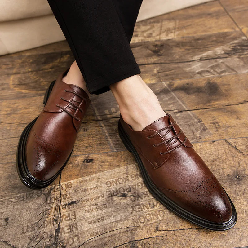 Fashion England Trend Autumn Casual Men's Wedding Shoes Wholesale Flock Oxford Leather Breathable Anti-Slippery Plus Size Formal