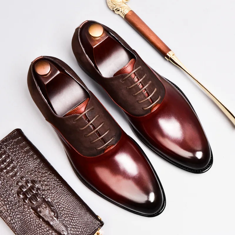 S0394X Men's Business Suit British Style Genuine Leather Matte Wedding Handmade Oxford Shoes Pointed Toe