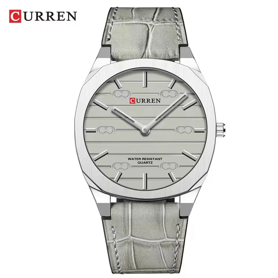 CURREN Men's Minimalist No Seconds Hand Design Quartz Watch, Fashion Slim Lightweight Leather Strap Wristwatches 8480