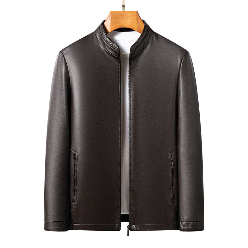 2024 winter leather men's middle-aged father winter leather jacket fleece-lined thickened middle-aged men's soft leather jacket