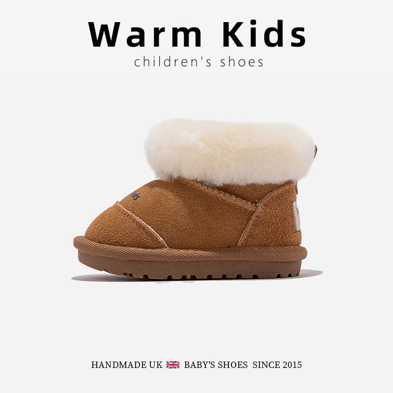 Genuine Leather Wool Children's Snow Boots Casual Fleece-Lined Winter New 2025 Boys and Girls Baby Non-Slip Thickened Large Cotton Shoes