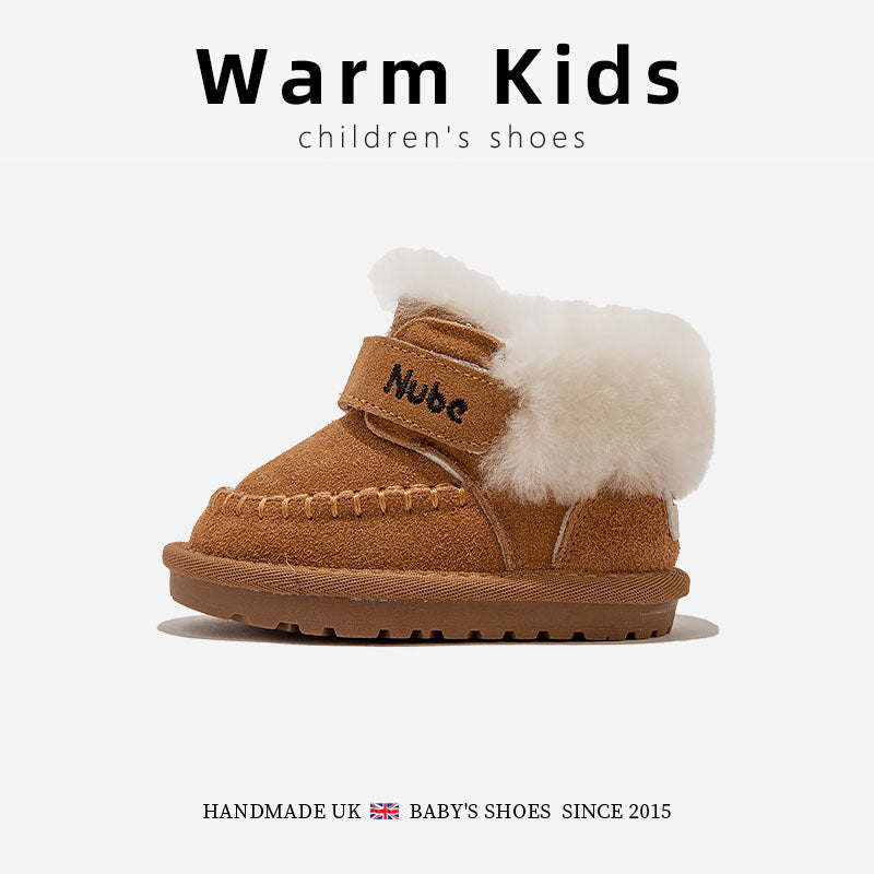 Leather Baby Wool Snow Boots Northeast Thick Cotton Boots Winter New Men's and Women's Children's Simple Soft Sole Cotton Shoes