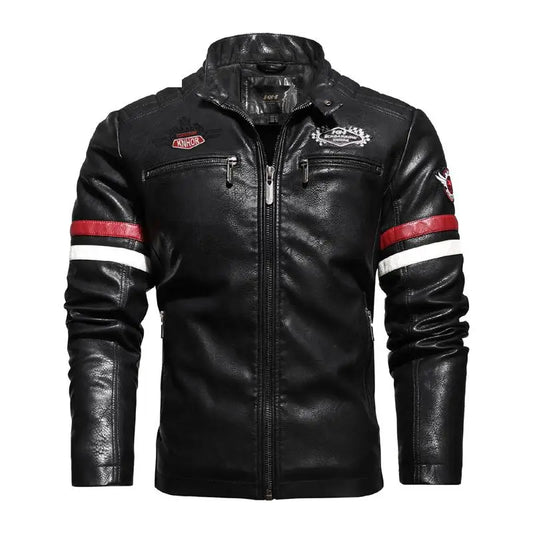 Motorcycle Racing Leather Jacket for Men, Embroidered Color Matching Jacket, Punk Rock Jacket, Autumn and Winter business men