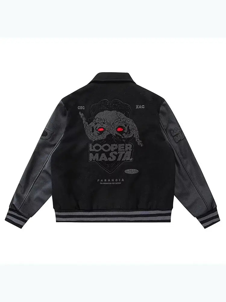 European and American Fashion Y2K Hip Hop Letter Embroidered PU Leather Jackets Couple Loose Leather Jackets Streetwear Men
