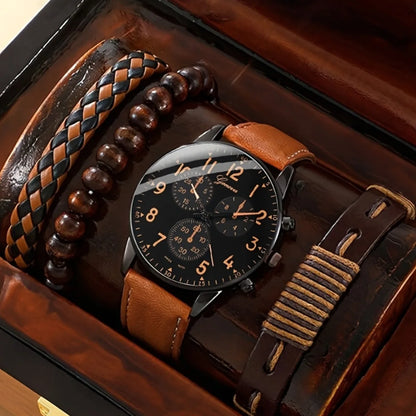 Wholesale Cheap Alloy Fashion Classic Leather GENEVA Calendar Quartz Bracelet and Watches Set for Men