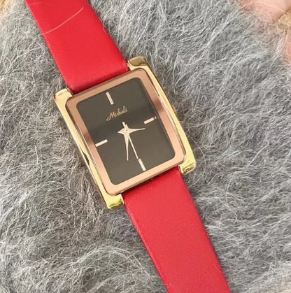 French Retro Romance Premium Touch Leather Ladies' Watch - Timeless Grey, Minimalist Square Design, Versatile for Commuting