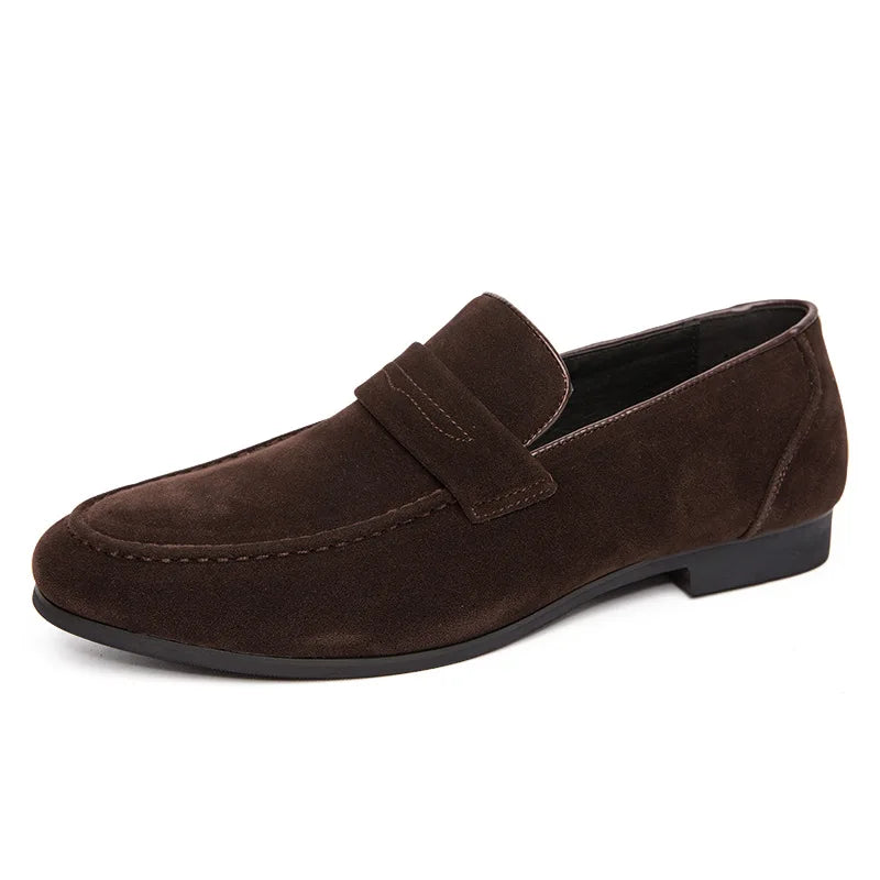 New Brown Men's Leather Dress Shoes Stylish Mocasines Loafers Slip-On Closure Mens Dress Shoes