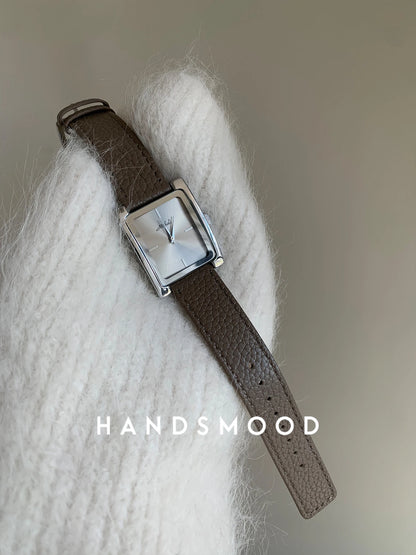 French Retro Romance Premium Touch Leather Ladies' Watch - Timeless Grey, Minimalist Square Design, Versatile for Commuting