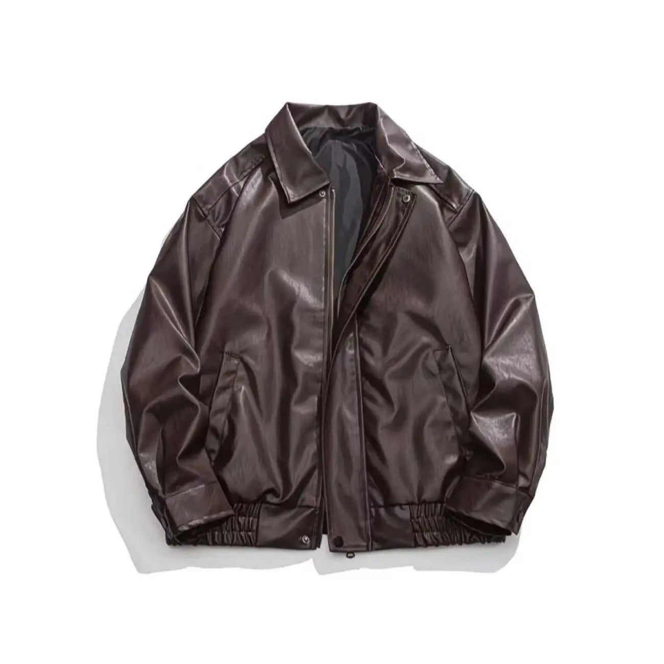 Customized Retro Fashion PU Men's Jacket, pilot Zipper Leather Top, High-quality Embroidered Black