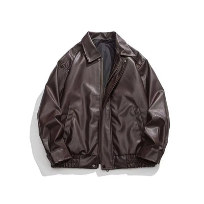Customized Retro Fashion PU Men's Jacket, pilot Zipper Leather Top, High-quality Embroidered Black