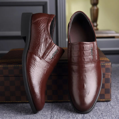 Designer Men's Genuine Leather Business Formal Shoes for Animal Print Slip-On Design Spring Wedding Breathable Versatile