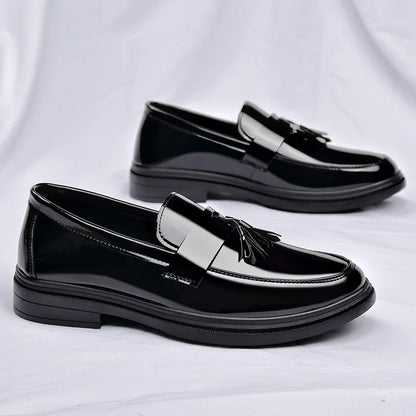Men's Tassel Loafers Black PU Leather Dress Shoes Soft Rubber Outsole Cushioned Anti-Slip Winter Formal Casual Shoes