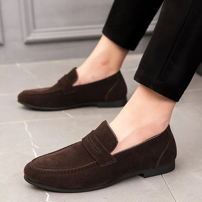 New Brown Men's Leather Dress Shoes Stylish Mocasines Loafers Slip-On Closure Mens Dress Shoes