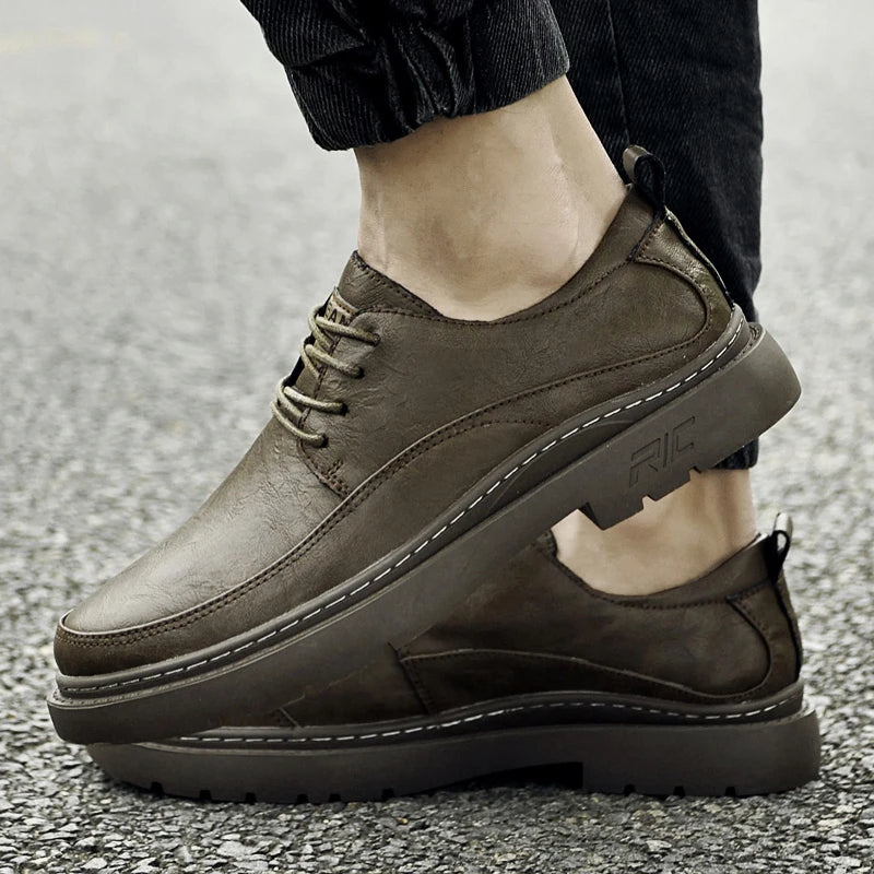 Men's Dress Uniform Oxford Work & Safety Outdoor Shoes Low-top Lace up Leather Business Thickened Fleece Cotton Padded Warm