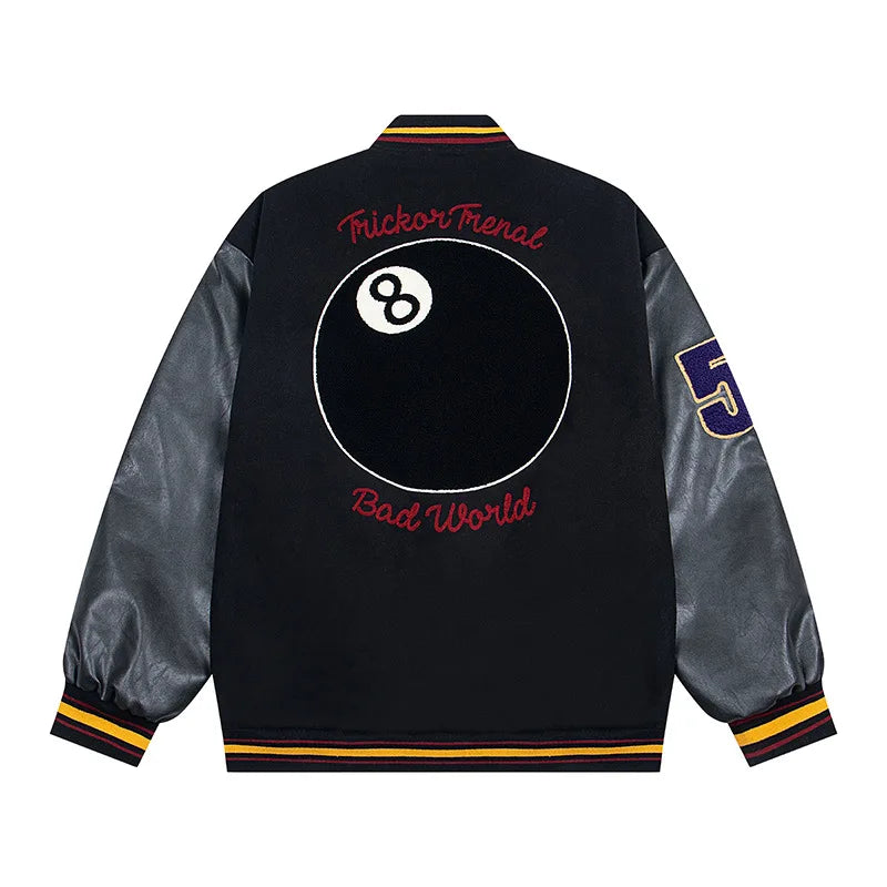 Trendy Brand Flag Letter Embroidered Baseball Jacket Autumn and Winter Retro Loose PU Leather Sleeves Men's Jacket