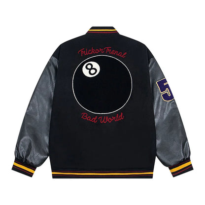 Trendy Brand Flag Letter Embroidered Baseball Jacket Autumn and Winter Retro Loose PU Leather Sleeves Men's Jacket