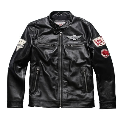 Wholesale Fashion Personalized 100% Pure Cowhide Coat Mens Black Colour Motorcycle Genuine Leather Jacket
