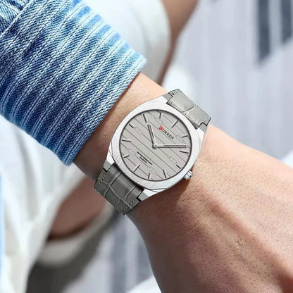 CURREN Men's Minimalist No Seconds Hand Design Quartz Watch, Fashion Slim Lightweight Leather Strap Wristwatches 8480