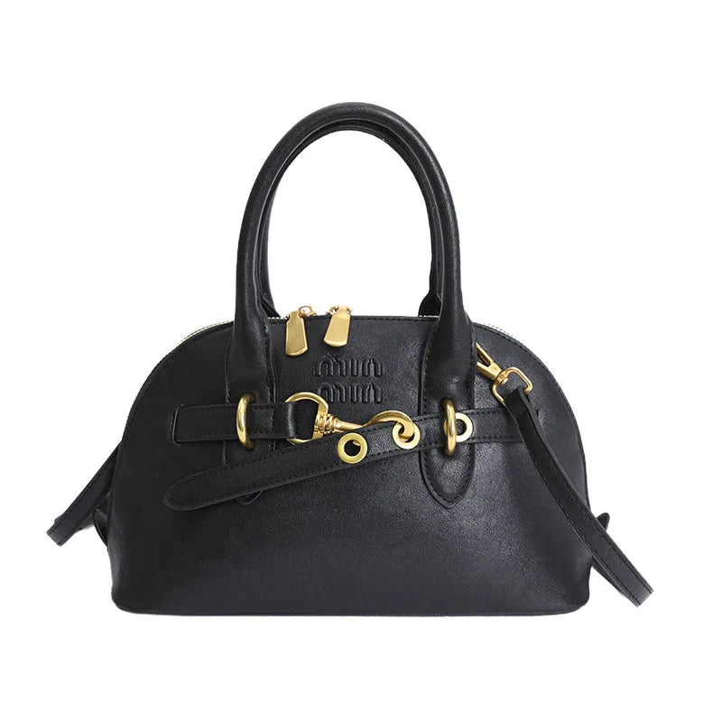 2026 New Hot Sale Dome Bag Bear Pendant Decor Metal Buckle PU Leather Winter Date Stylish Retro Handbag