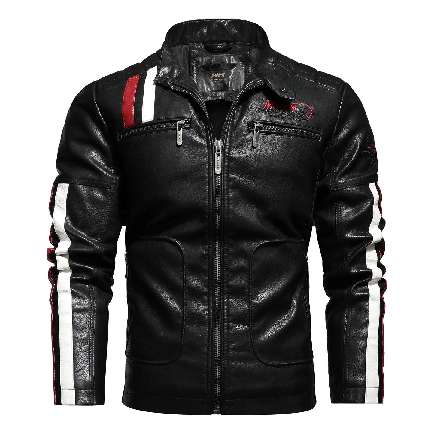 New Arrival Washed Cotton Embroidery Color Matchingmotorcycle Pu Leather Men Jacket for Man