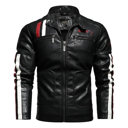 New Arrival Washed Cotton Embroidery Color Matchingmotorcycle Pu Leather Men Jacket for Man