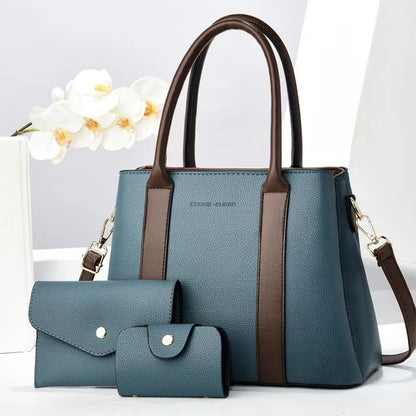 2025 New Luxury Designer Women's 3-Piece PU Leather Handbags Wallet Set Shoulder Bags Nylon Zipper Closure Wholesale Products