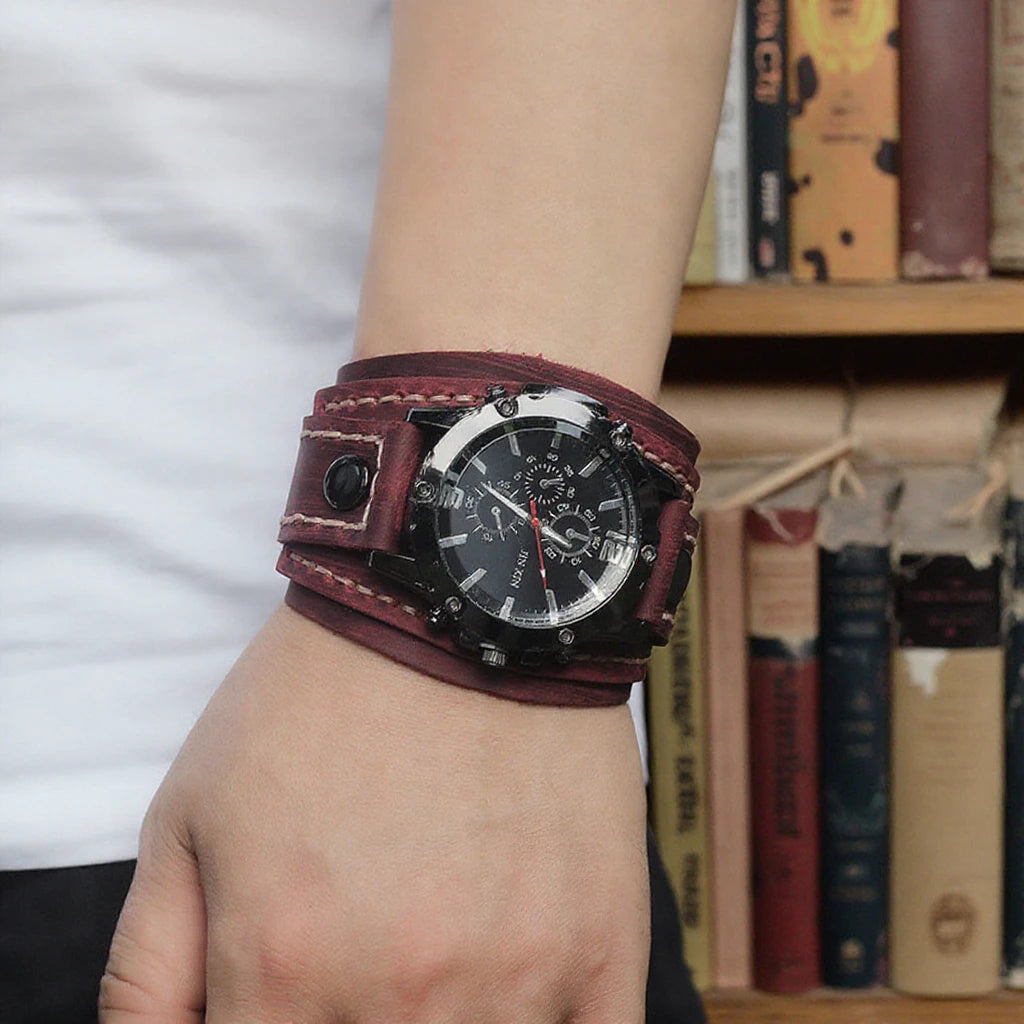 Hot Style Men Watch Vintage Hand-sewn Leather Bracelets Quartz Watches Punk Wristband Individuality Watch for Men and Women