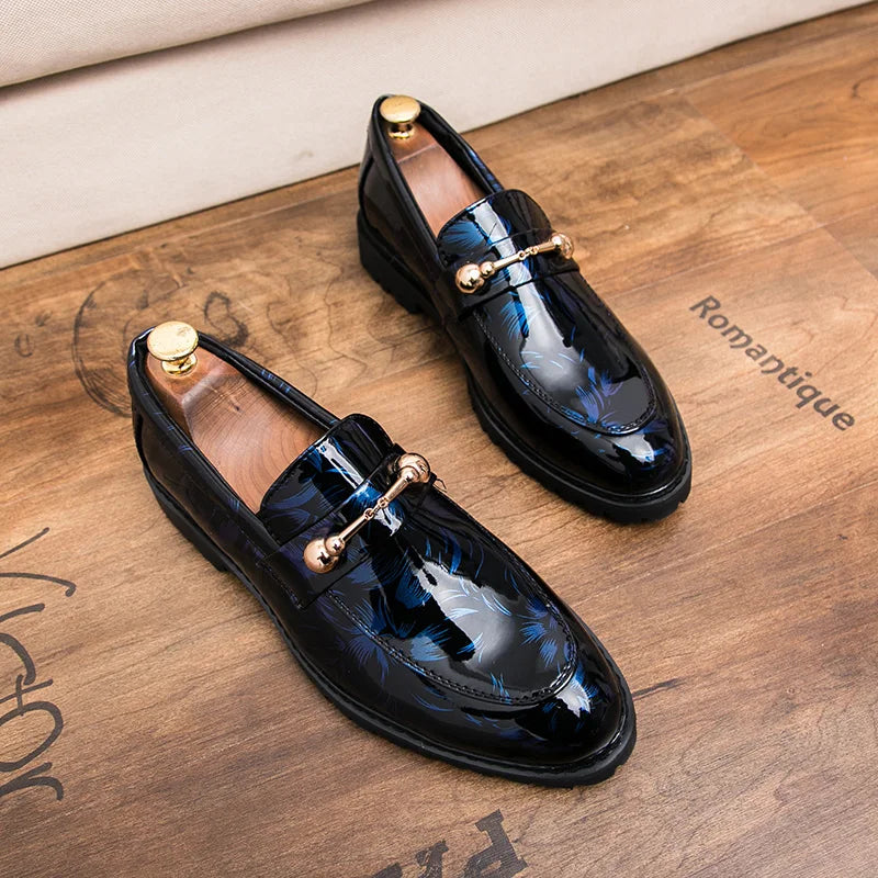 Popular Stylish Leather Men Dress Shoes Office Business Wedding Loafers Colorful Glossy Buckle Strap Oxford Shoes for Party Wear