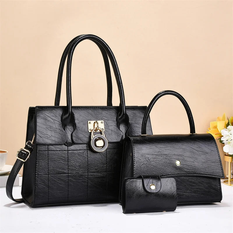 2026 acs Main Pour Femmes Luxury Designer Women's 3-Piece PU Leather Handbags Wallet Set Shoulder Bags Nylon Zipper Closure