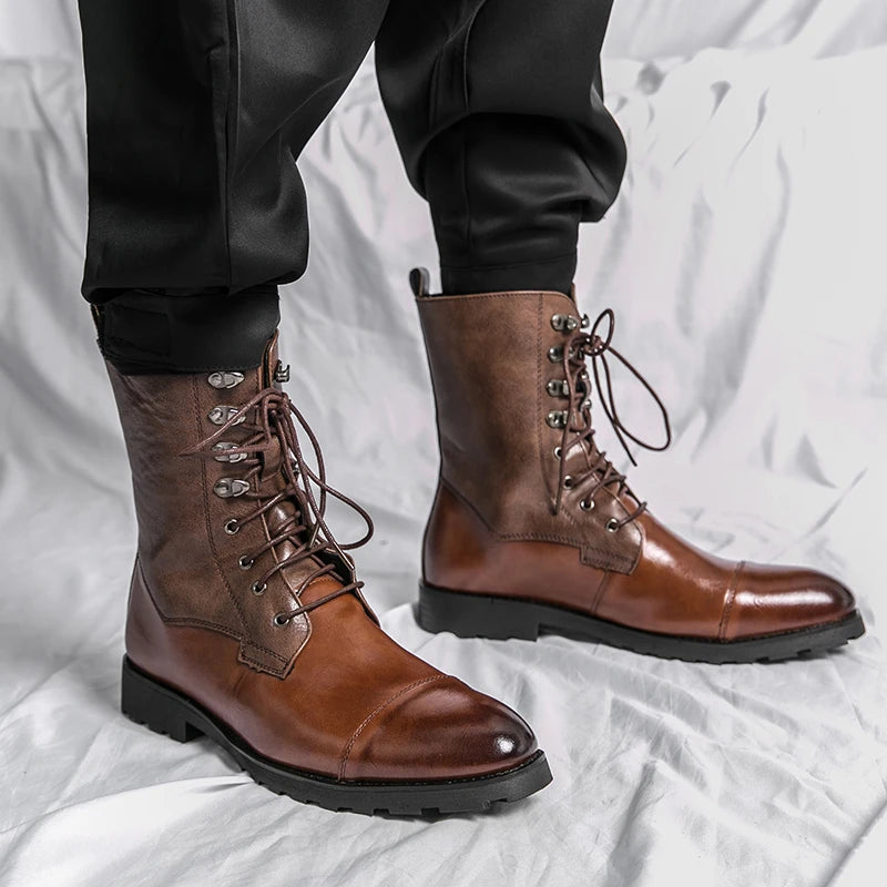 Custom High Top Microfiber Leather Plus Size Flat Boots 38-48 Men Shoes Male Casual Motorcycle Boot