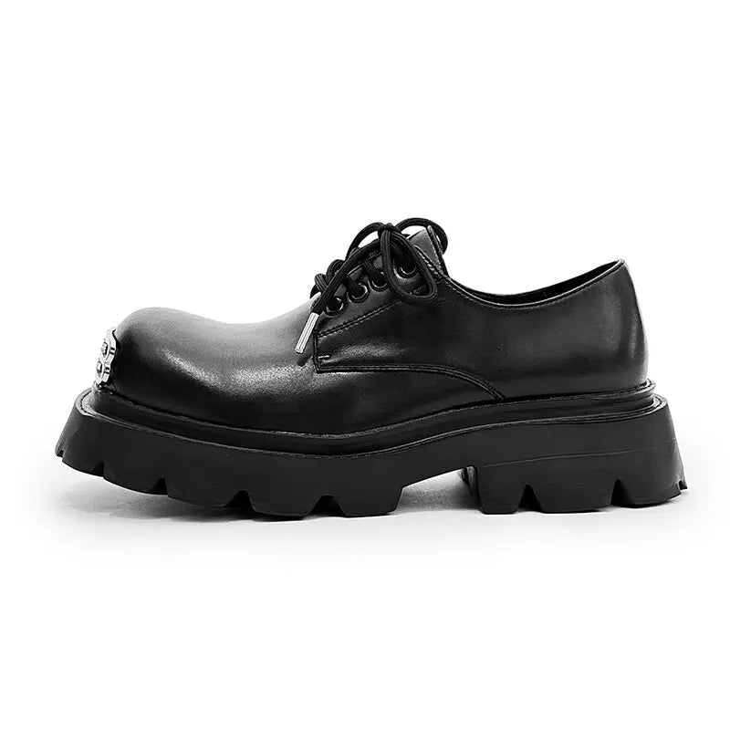 Designer Chunky Derby Shoes for Men Cleanfit Style Platform Leather Shoes Height Increasing Big Head Casual Fashion Oxford
