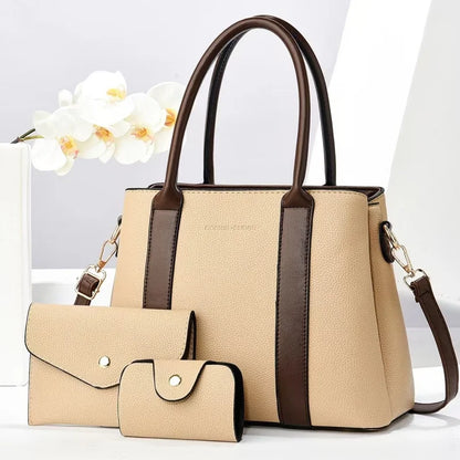 2025 New Luxury Designer Women's 3-Piece PU Leather Handbags Wallet Set Shoulder Bags Nylon Zipper Closure Wholesale Products
