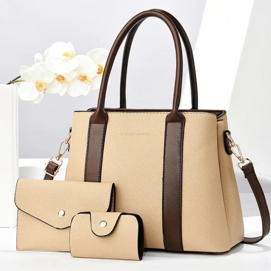 2025 New Luxury Designer Women's 3-Piece PU Leather Handbags Wallet Set Shoulder Bags Nylon Zipper Closure Wholesale Products