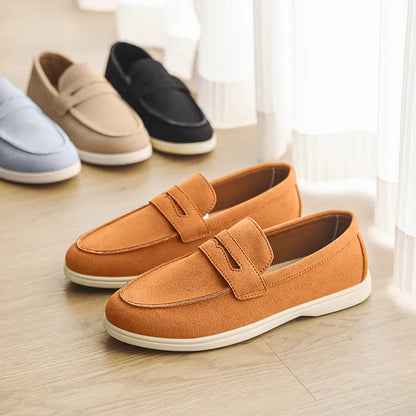 Men's Solid Summer Breathable Bean Shoes Slip-on Round Toe Imitation Leather Lining Casual Lazy Loafers Office & Career