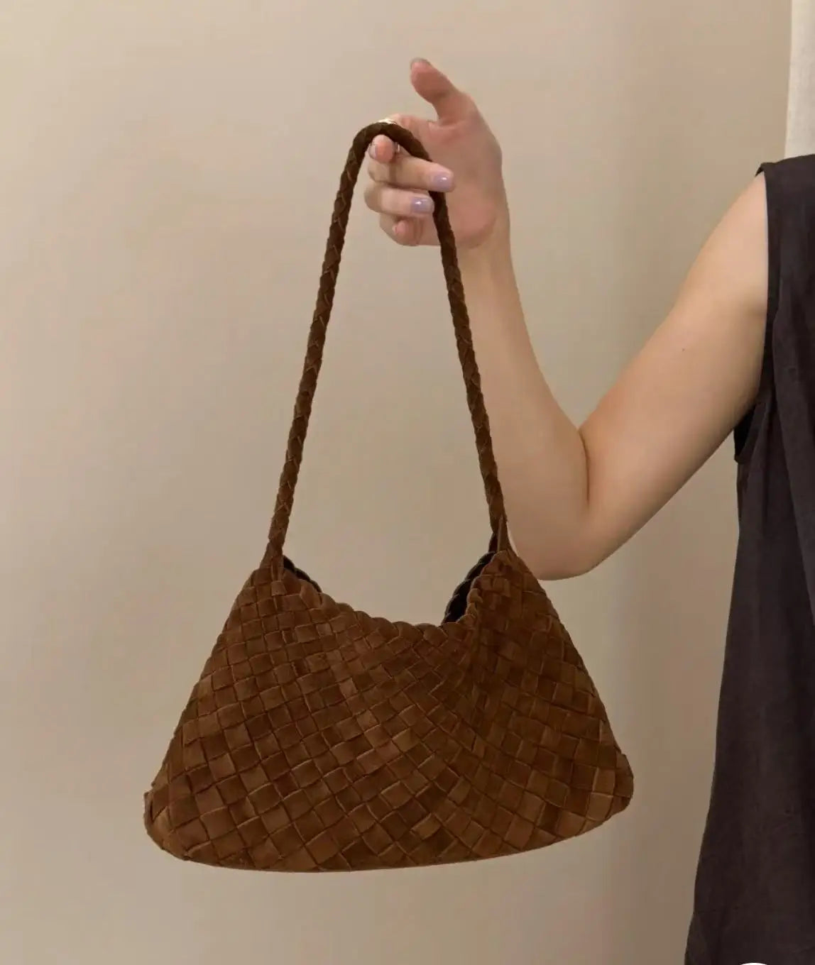 New Arrival Unique Retro Green Women's Suede Hobos Shoulder Bag Large Capacity Genuine Leather Lining Luxury Durable Button