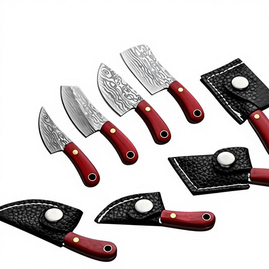 YATONG Mini Outdoor Multi-Functional Knife Set OEM 3Cr13 Stainless Steel Blade Wood Handle DIY Grade Scabbard Keychain Leather 1