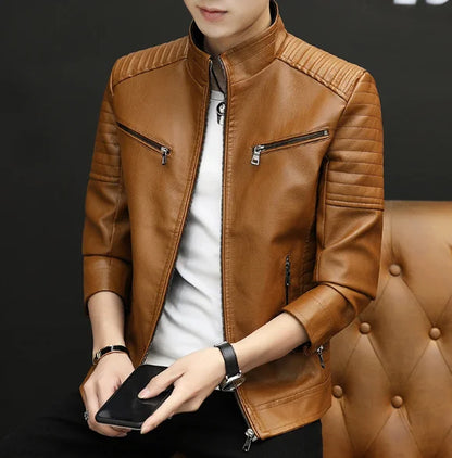 OEM Autumn Winter New Products Men Casual Outwear Stand Collar Faux Leather Motorcycle Jackets Youth Slim PU Coats