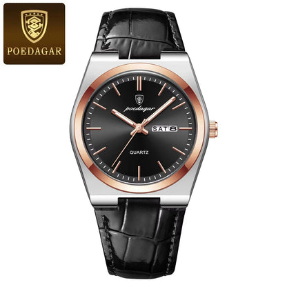 Hot Selling POEDAGAR 930 Man Wristwatch Stainless Steel Leather Strap Waterproof Luminous Men's Watches for Montre Homme Relojes