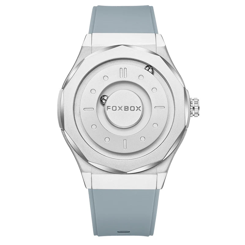 For FB0091 43mm Dial Gray Leather Men's Cartoon Simple Magnetic Levitation Watch with 3D Floating Ball Waterproof Gift Box
