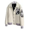 High Quality Embroidered Black White Thick Sheep Skin Capless Coats Tiger Pattern Casual Sport Aviator Men Real Leather Jackets