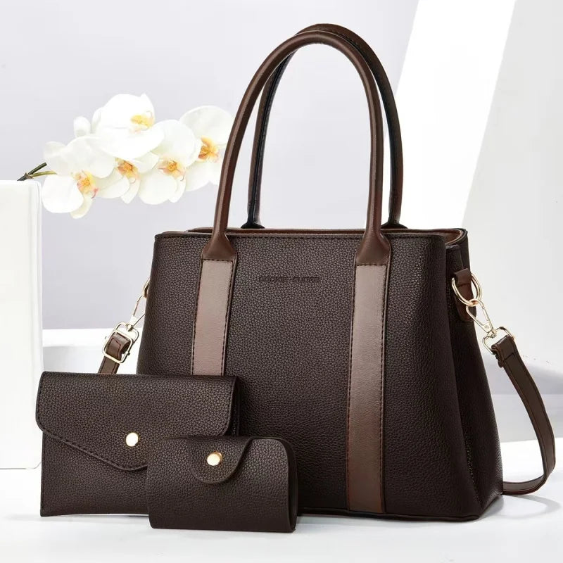 2025 New Luxury Designer Women's 3-Piece PU Leather Handbags Wallet Set Shoulder Bags Nylon Zipper Closure Wholesale Products